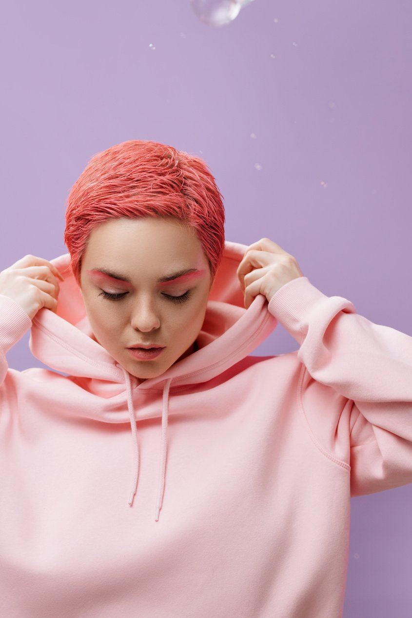 A Woman in Pink Hoodie